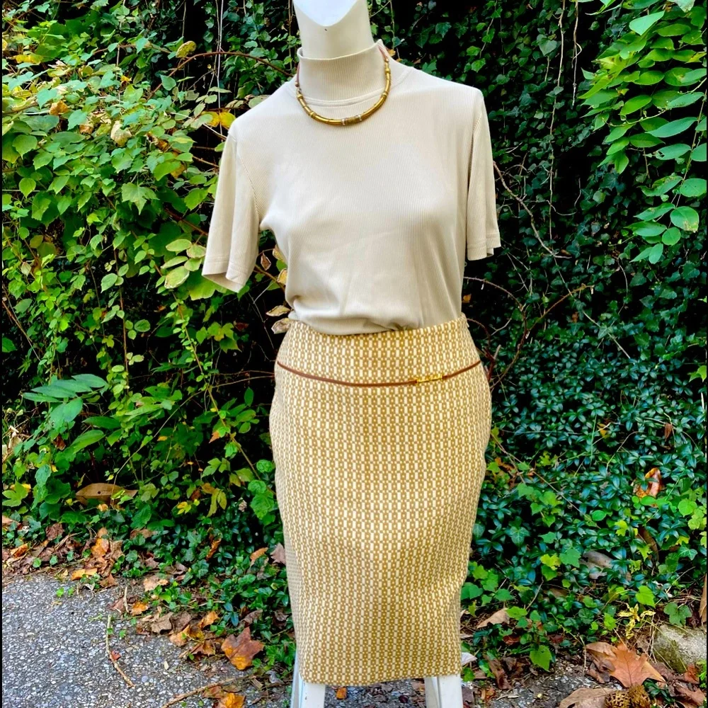 Banana Republic 100% Wool Horse-bit Leather trim pencil skirt Y2K vintage NWT